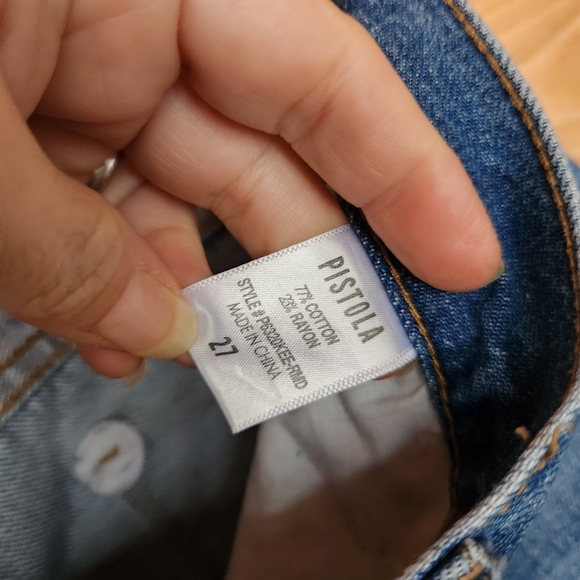 PISTOLA Jeans Presley Distressed High Rise Relaxed Roller‎ Crop Boho Sz 27 X 24" - Picture 10 of 11